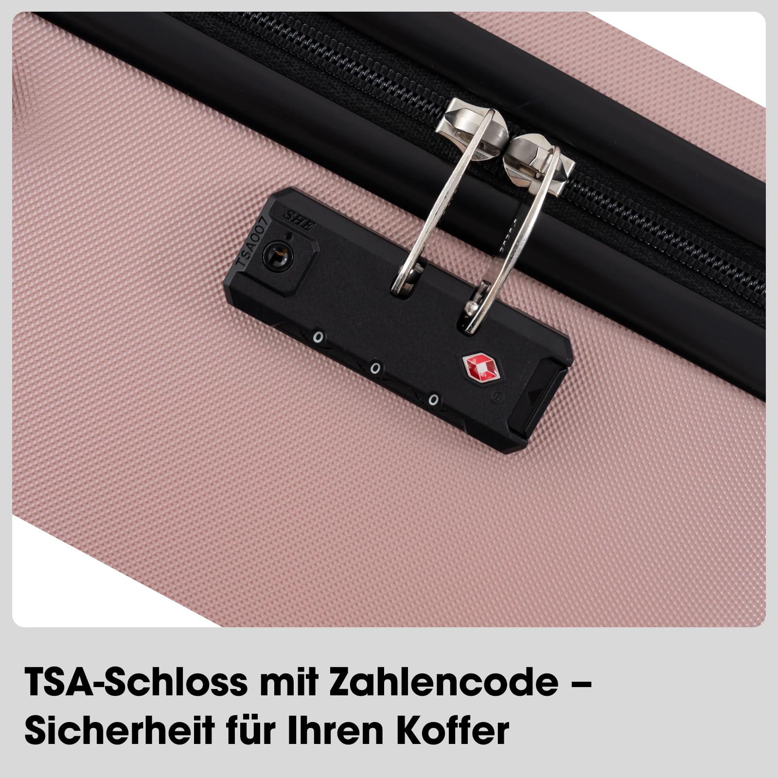 Vallsero 5tlg. Koffer Set Roségold, ABS Trolley mit TSA-Schloss, 4 Rollen, Aluminiumgriff, inkl. Reisetasche & Kulturbeutel, robust & leicht
