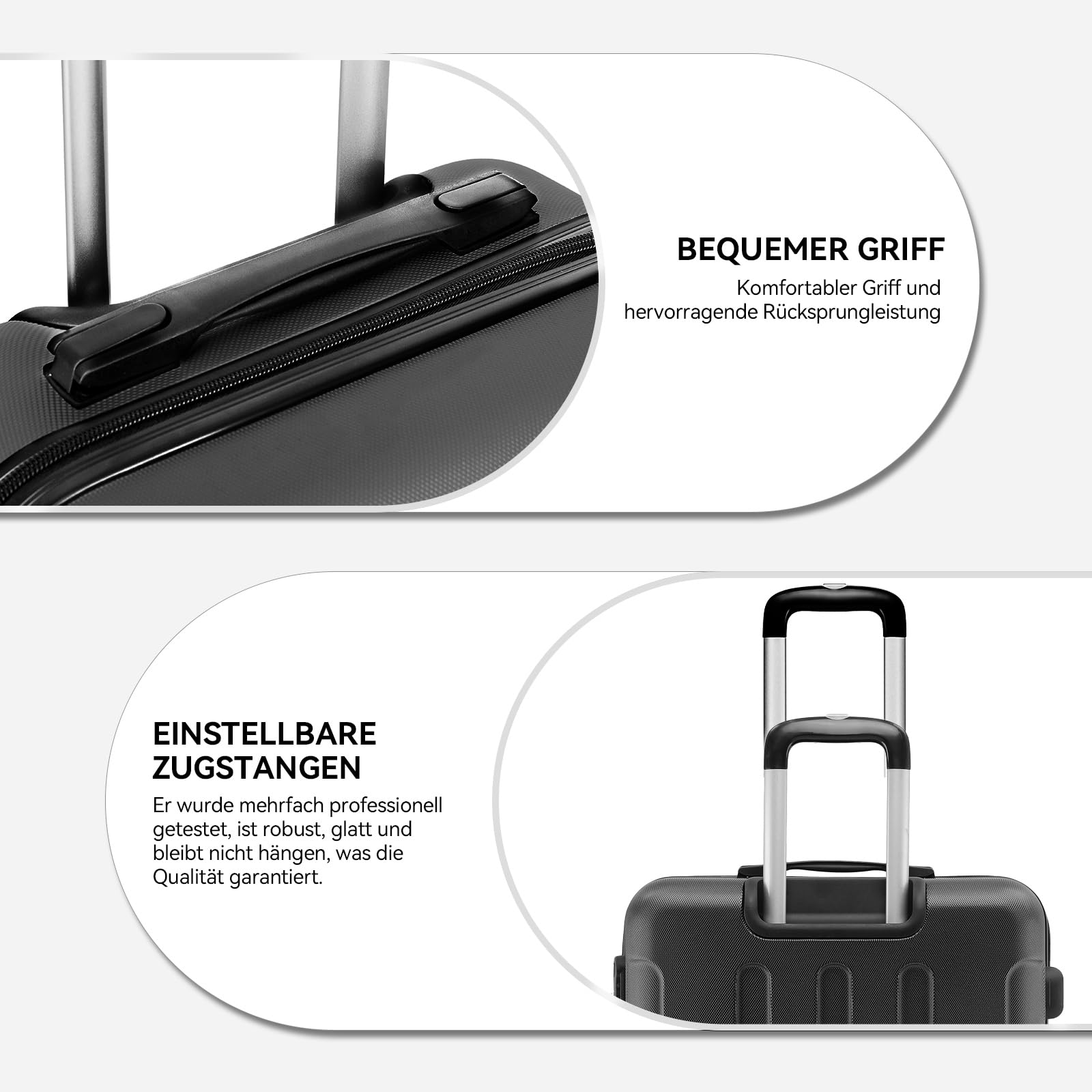 BEIBYE Hartschalen-Koffer Trolley Rollkoffer Reisekoffer Handgepäck 4 Rollen (M-L-XL-Set) (Schwarz, Set)