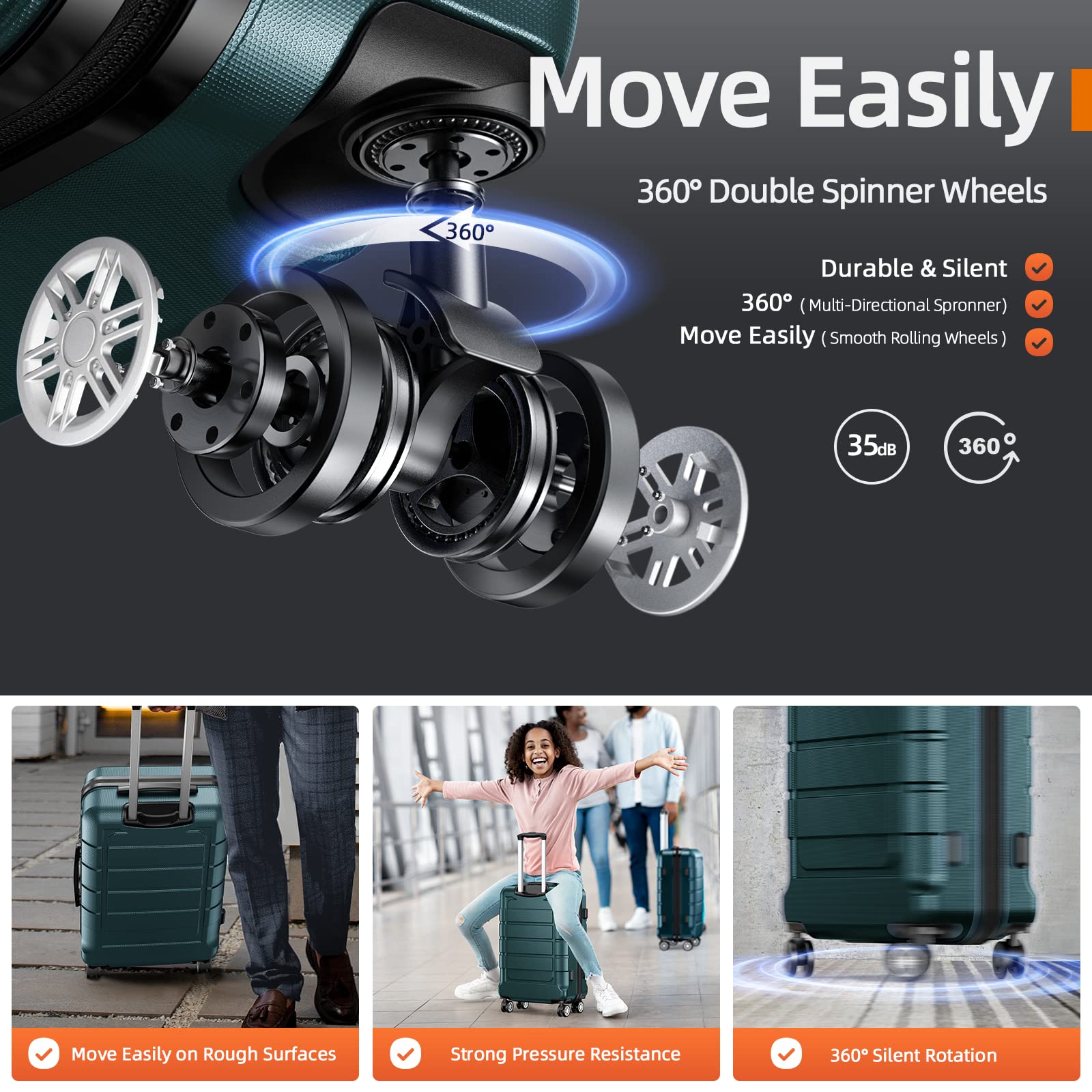 SHOWKOO Kofferset 3 Teilig Hartschale Leicht ABS+PC Erweiterbar Reisekoffer Haltbar Trolley Handgepäck Sets mit TSA Schloss und 4 Rollen