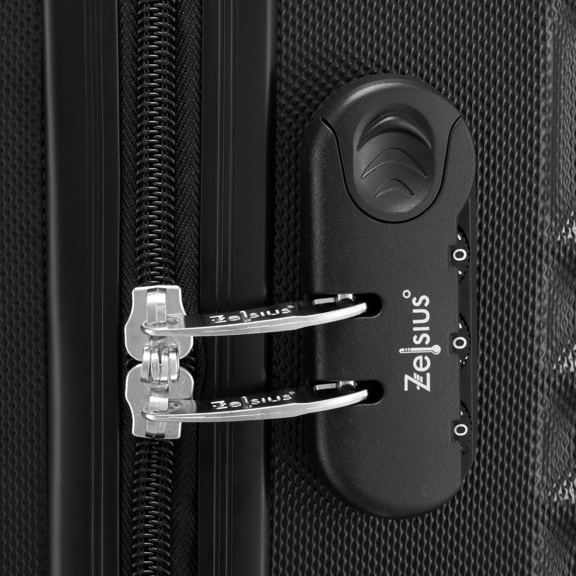 Zelsius Koffer Set 4-teilig Schwarz, ABS Hartschale mit Zahlenschloss, 4 Rollen, Innen-Trennwand, Handgepäck & große Koffer