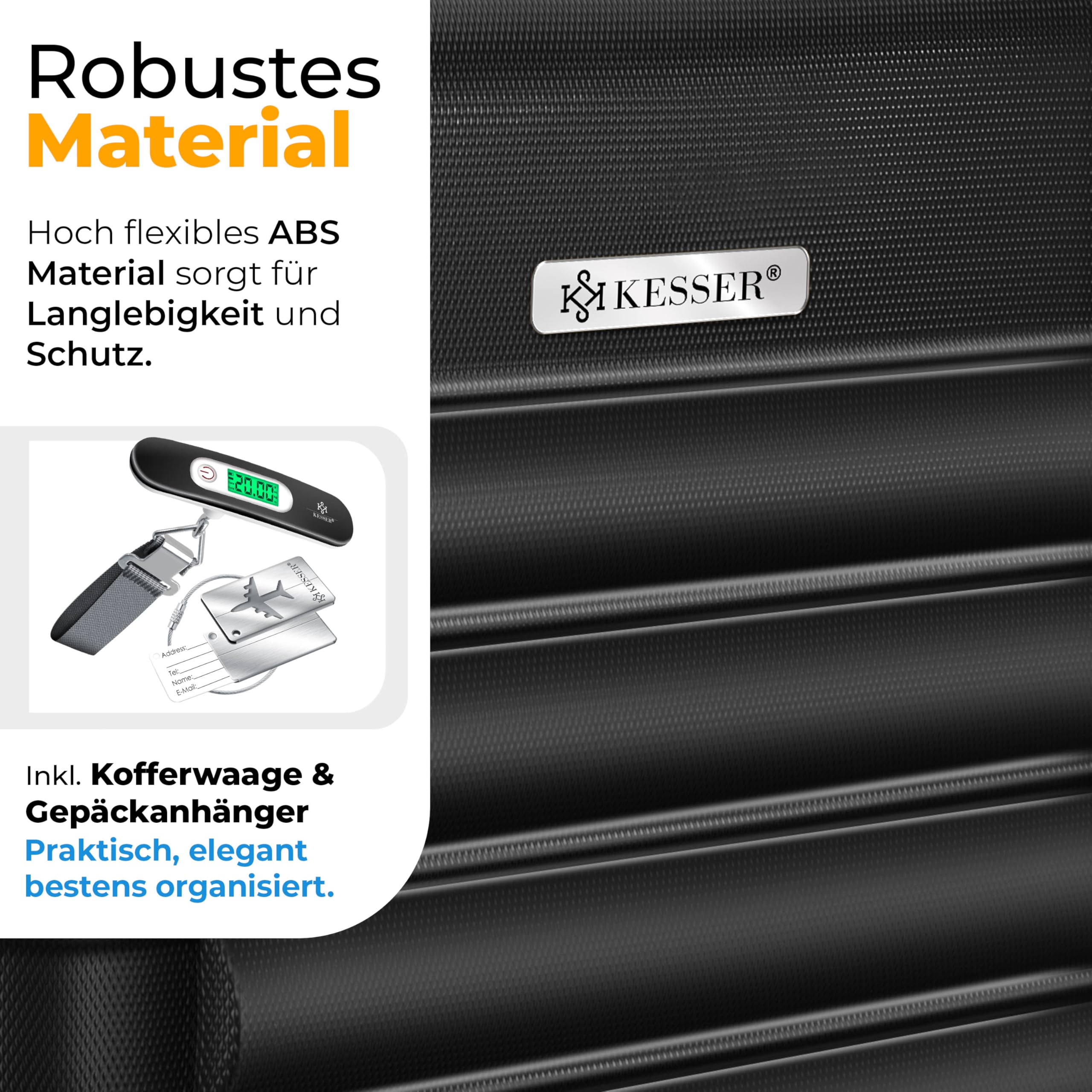 SHOWKOO 3tlg. Kofferset Hartschale ABS+PC, erweiterbar, 4 Rollen, TSA-Schloss, Leicht & stabil, Reisekoffer Handgepäck Trolley (M-L-XL)