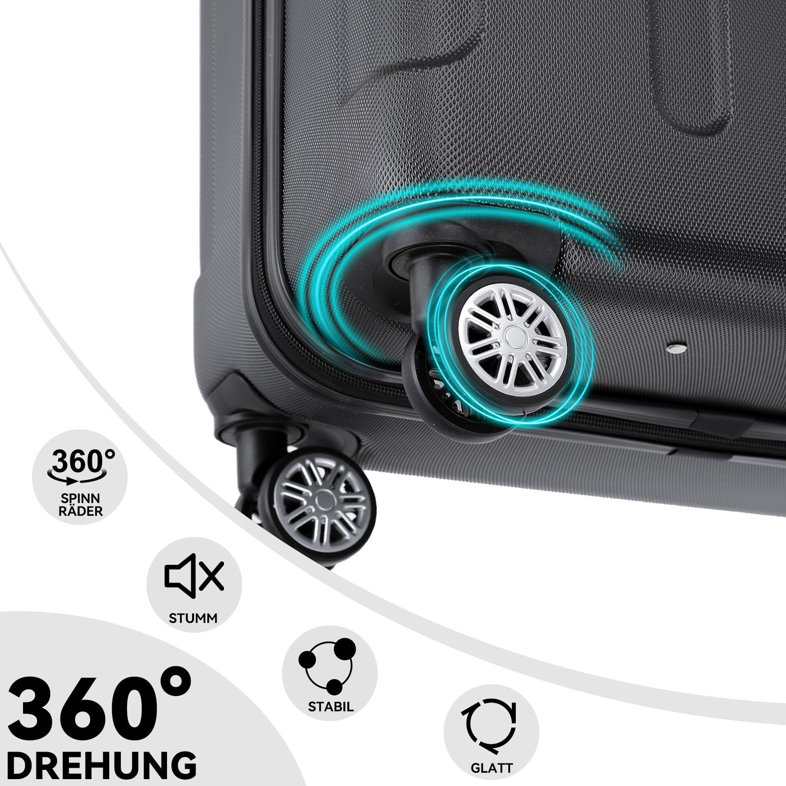 BEIBYE Hartschalen-Koffer Trolley Rollkoffer Reisekoffer Handgepäck 4 Rollen (M-L-XL-Set) (Schwarz, Set)