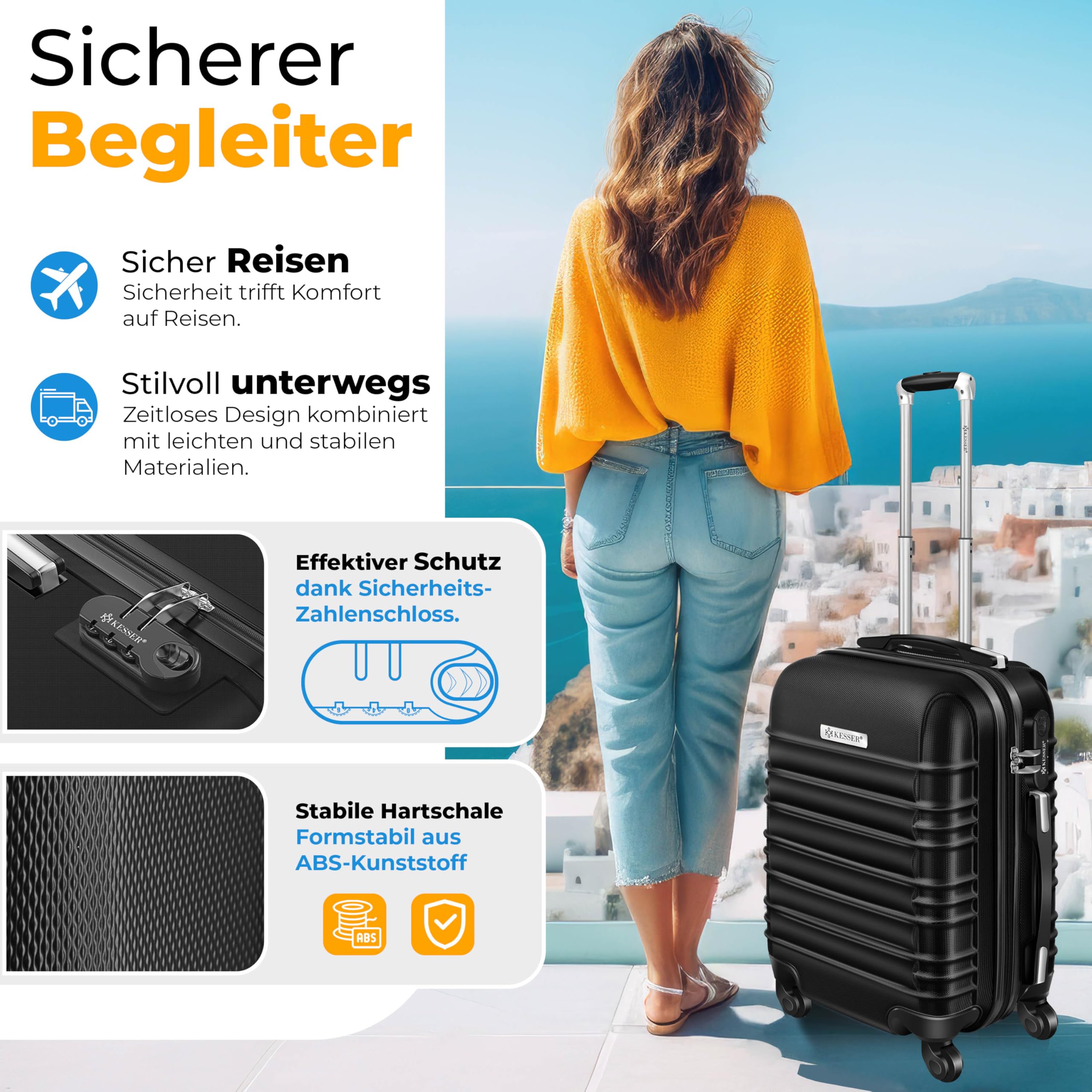 SHOWKOO 3tlg. Kofferset Hartschale ABS+PC, erweiterbar, 4 Rollen, TSA-Schloss, Leicht & stabil, Reisekoffer Handgepäck Trolley (M-L-XL)
