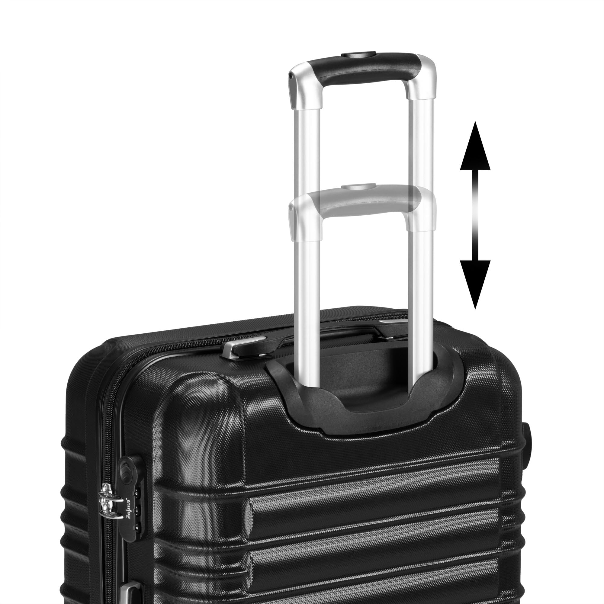 Zelsius Koffer Set 4-teilig Schwarz, ABS Hartschale mit Zahlenschloss, 4 Rollen, Innen-Trennwand, Handgepäck & große Koffer