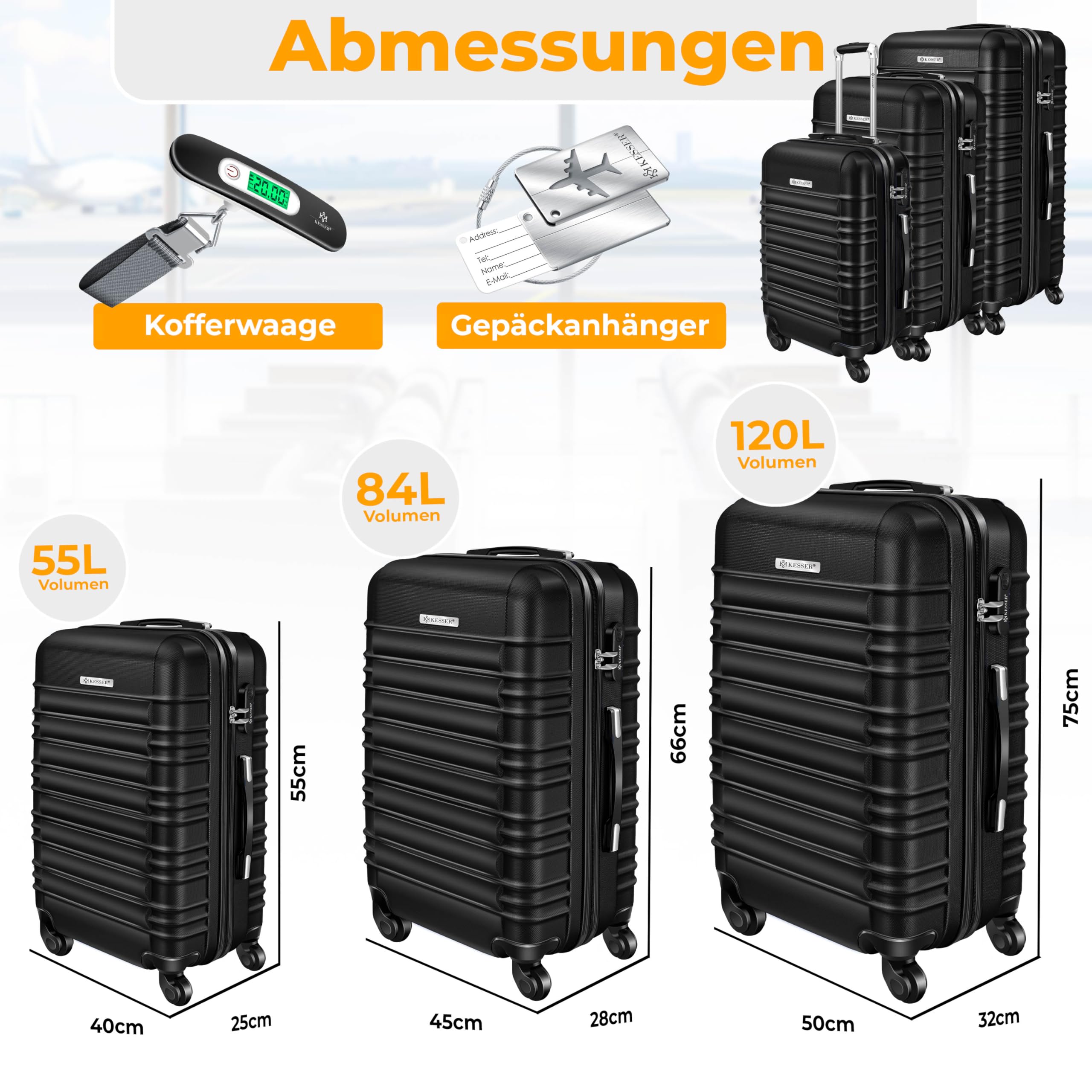 SHOWKOO 3tlg. Kofferset Hartschale ABS+PC, erweiterbar, 4 Rollen, TSA-Schloss, Leicht & stabil, Reisekoffer Handgepäck Trolley (M-L-XL)