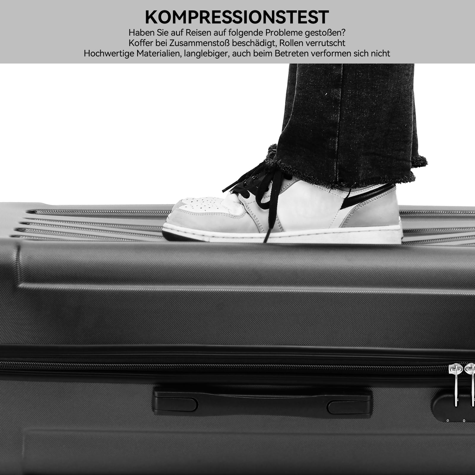BEIBYE Hartschalen-Koffer Trolley Rollkoffer Reisekoffer Handgepäck 4 Rollen (M-L-XL-Set) (Schwarz, Set)