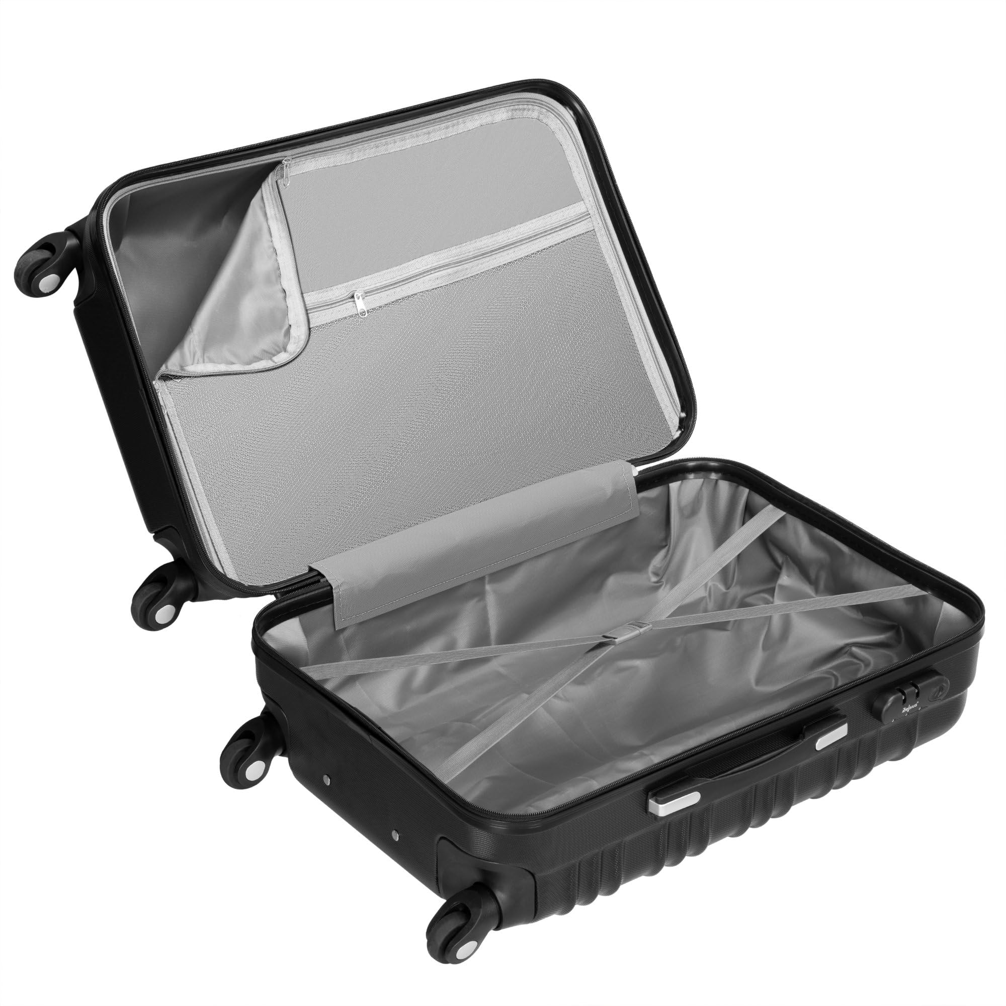 Zelsius Koffer Set 4-teilig Schwarz, ABS Hartschale mit Zahlenschloss, 4 Rollen, Innen-Trennwand, Handgepäck & große Koffer