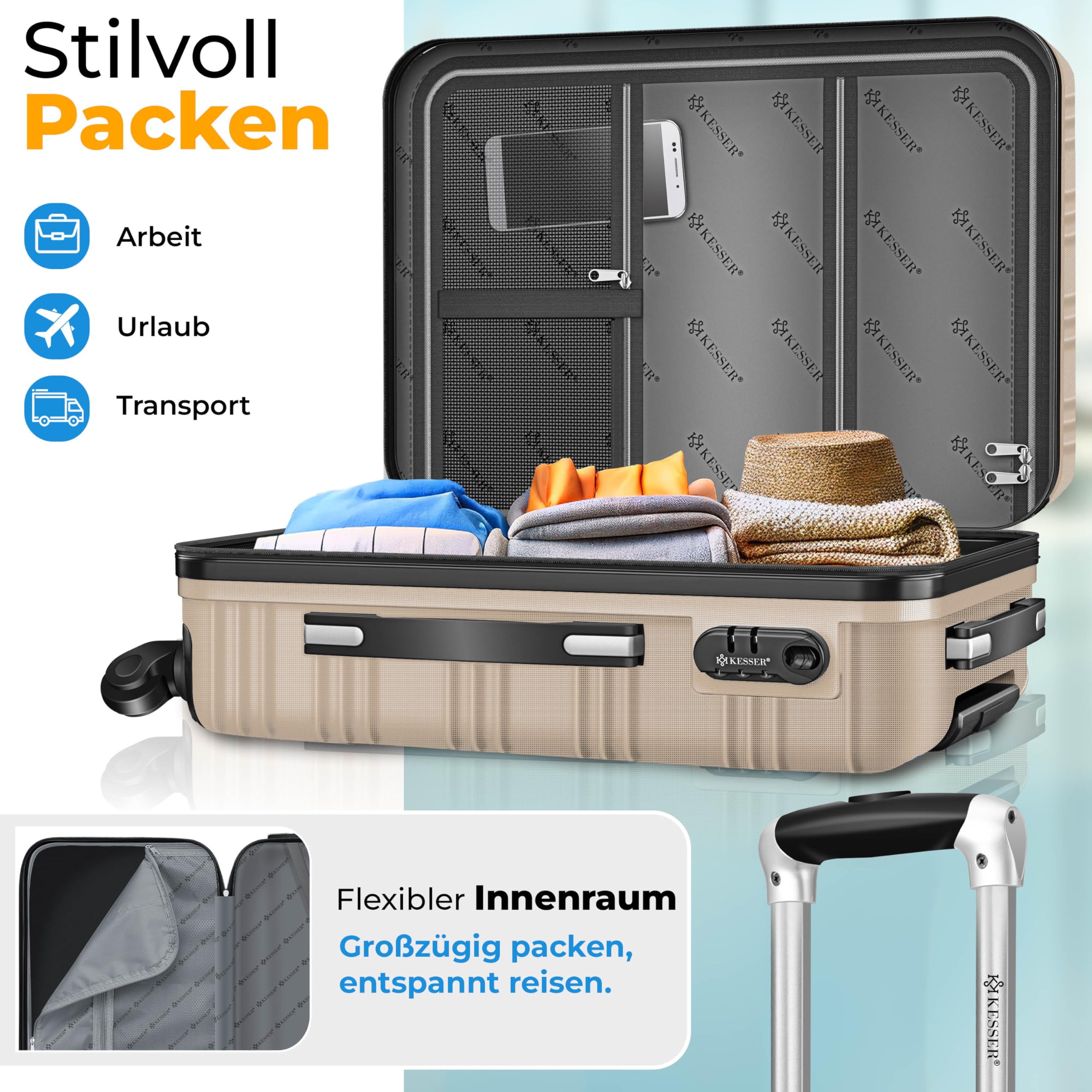 KESSER® 4tlg. Hartschalenkofferset, ABS Hartschale, Trolley Koffer mit 4 Rollen, Teleskopgriff, inkl. Kofferwaage & Anhänger