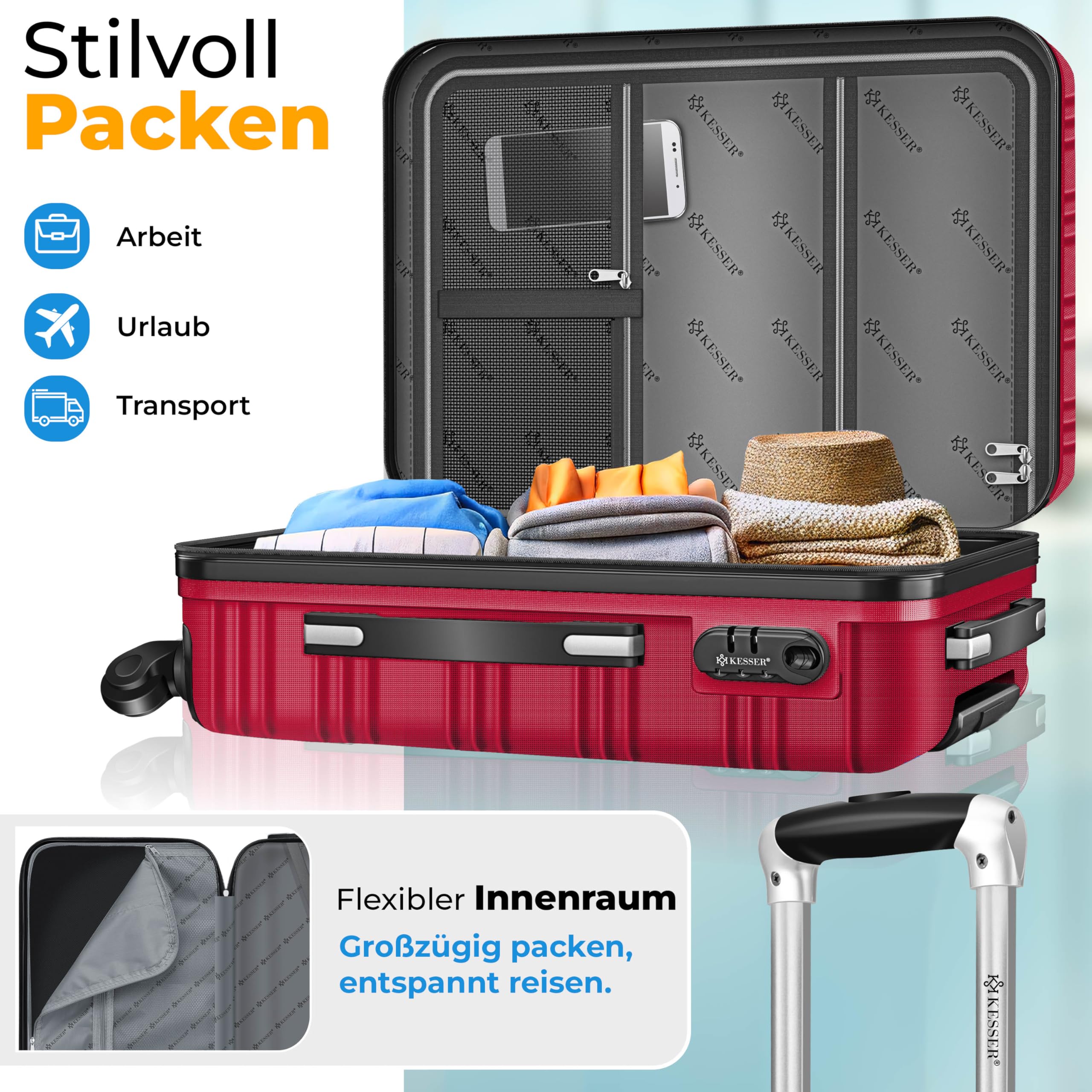 KESSER® 4tlg. Hartschalenkofferset, ABS Trolley Koffer mit Zahlenschloss, 4 Rollen, Teleskopgriff, inkl. Kofferwaage & Gepäckanhänger, S-XL