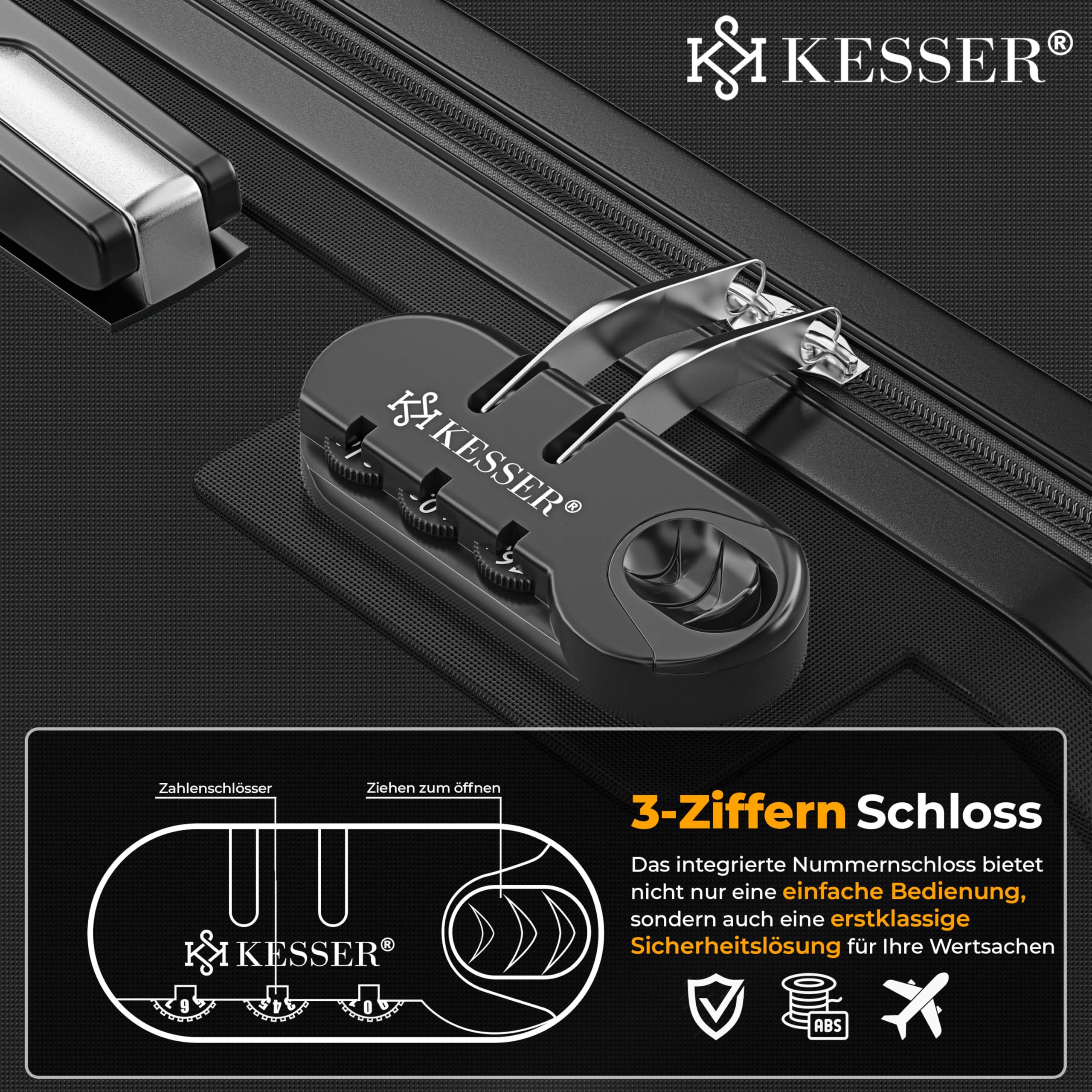 SHOWKOO 3tlg. Kofferset Hartschale ABS+PC, erweiterbar, 4 Rollen, TSA-Schloss, Leicht & stabil, Reisekoffer Handgepäck Trolley (M-L-XL)