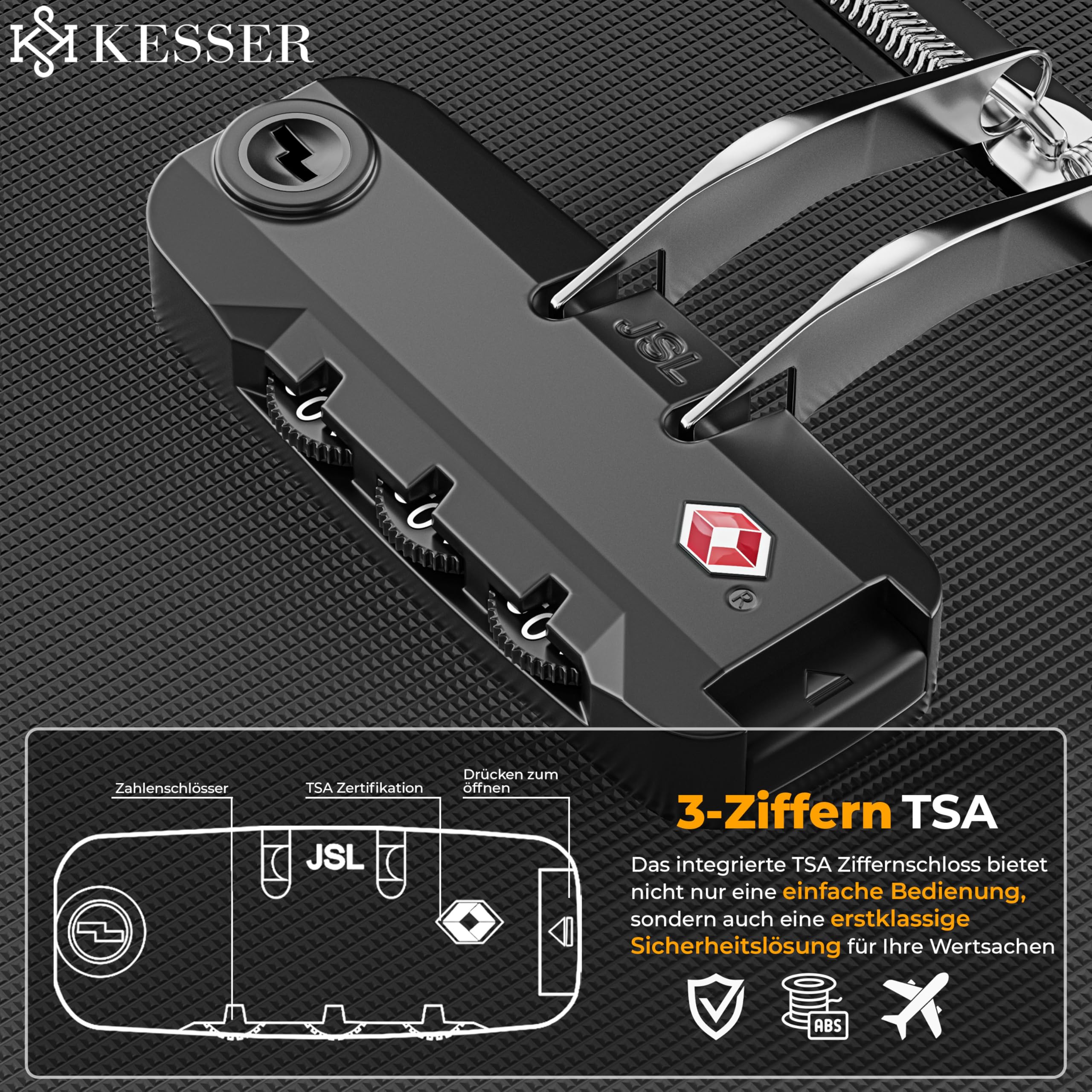 KESSER® 4tlg. Stoff Reisekoffer Set mit TSA-Zahlenschloss, 360° Rollen, Teleskopgriff, Handgepäck, große Koffer & Kosmetiktasche